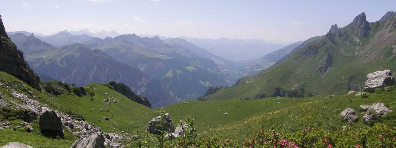 Alpe Überluth mit Blick auf das Große Walsertal (Foto: Verein Großes Walsertal Tourismus)